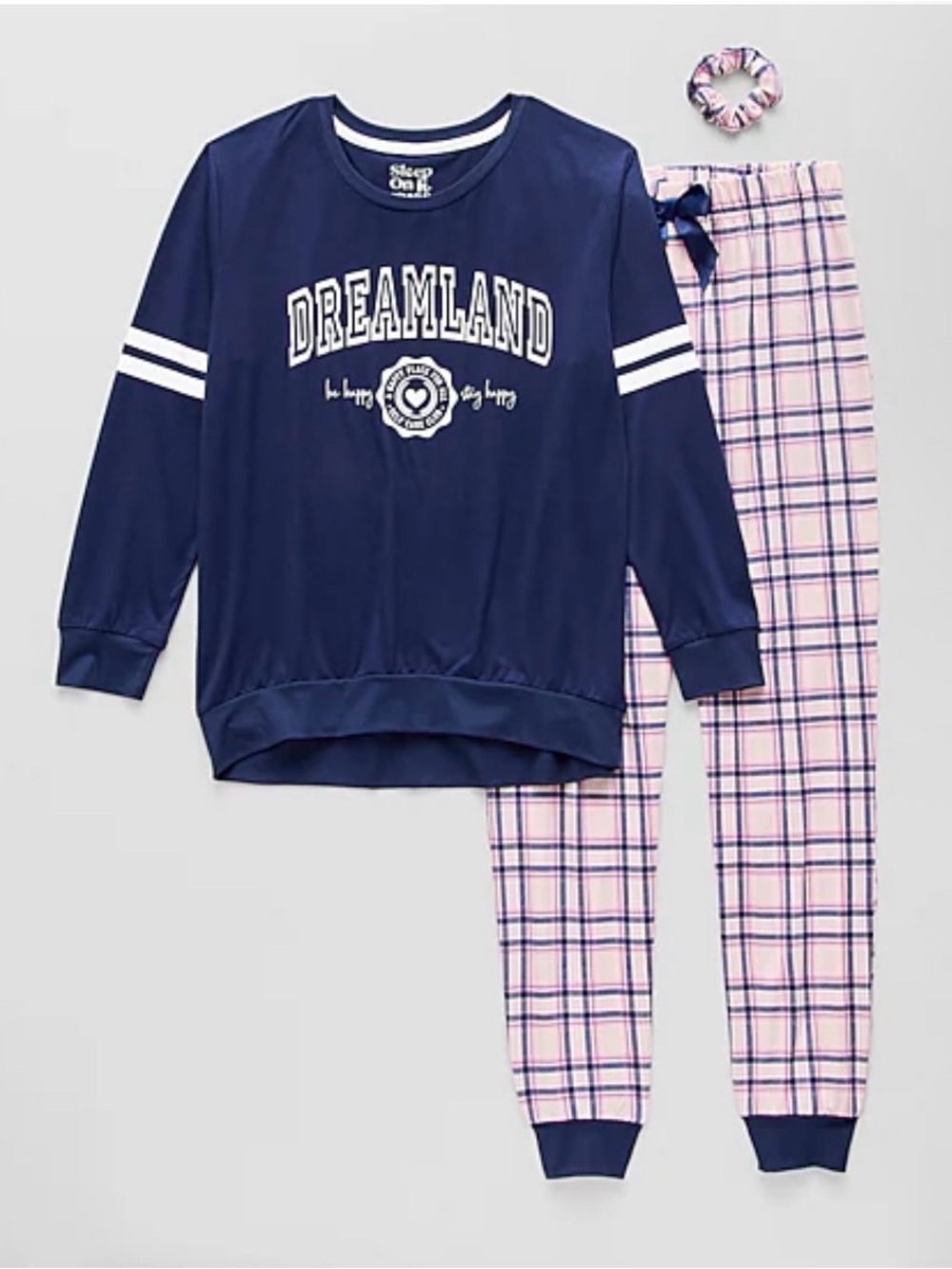 Sleep On It Navy Top with Pink Plaid Pajama Pants- Size 4/5